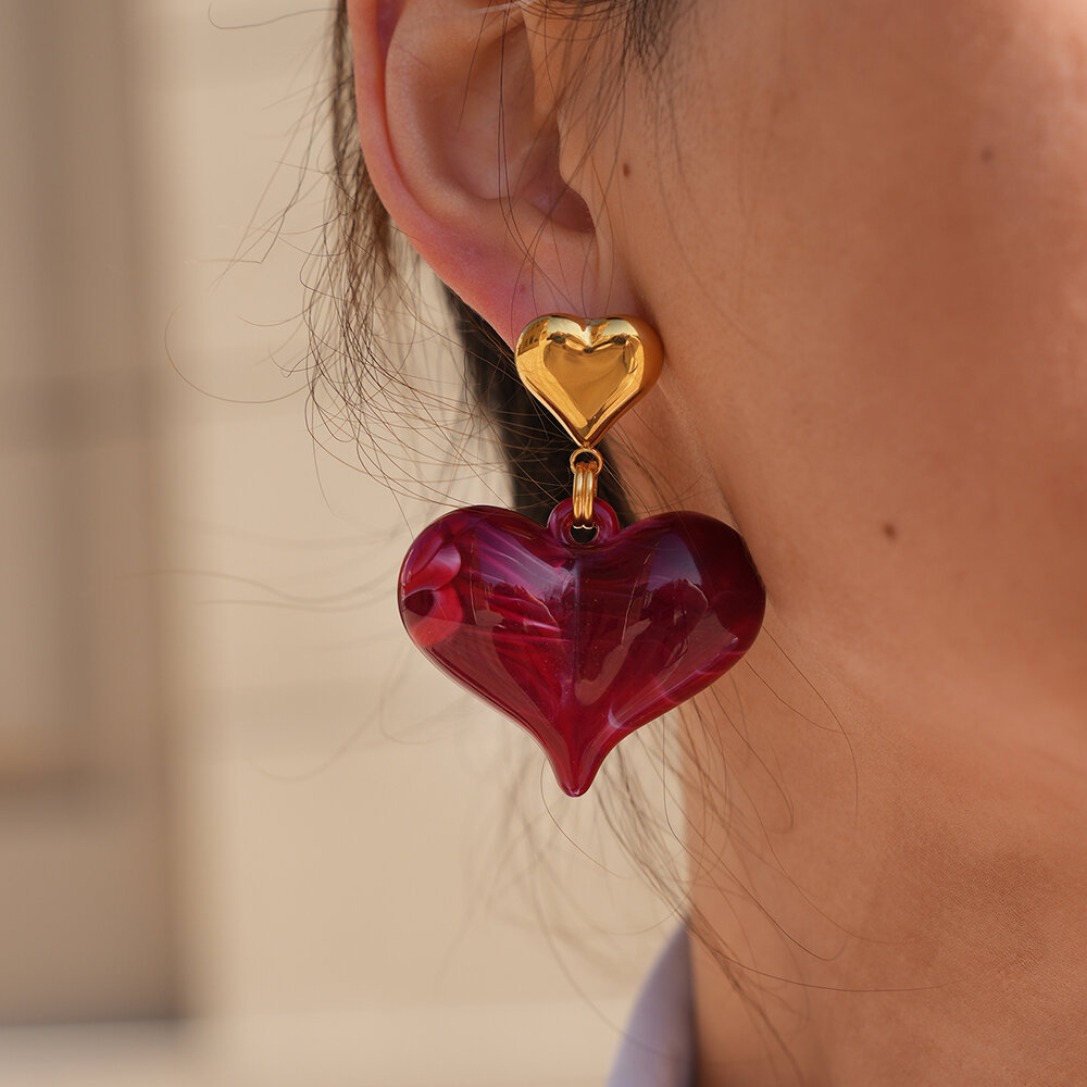 Simple Series Daily Heart Stainless Steel Waterproof Gold Color Women's Stud Earrings h5Picture4