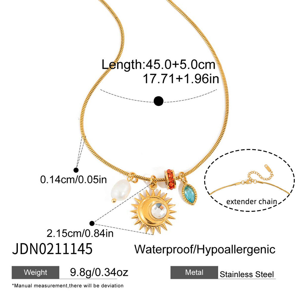 Ornate Sun Moon Stainless Steel Waterproof&Anti-tarnish Gold Color Zircon Pearl Women's Pendant Necklaces h5Picture2