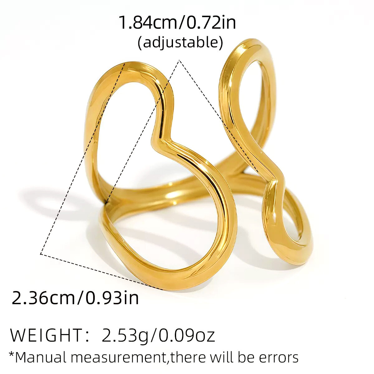 Simple Series Daily Irregular Shape Heart Lines Stainless Steel Waterproof   Gold Color  Ring Sets 