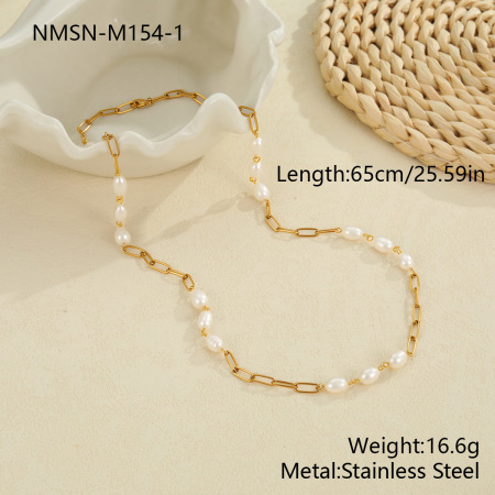 Collares largos para mujer de acero inoxidable, resistentes al agua y color dorado, de la serie Simple Sweet Chain