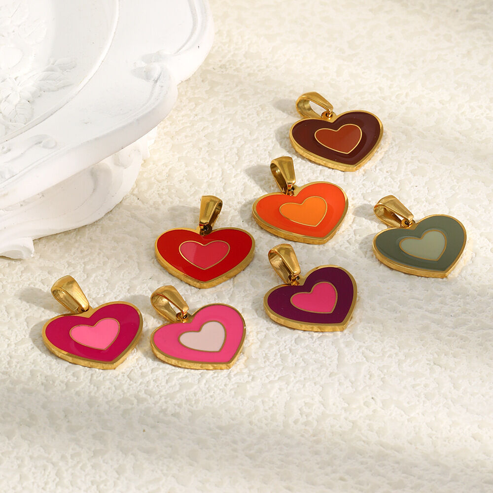 Sweet Enamel Heart Stainless Steel Waterproof Diy Pendant