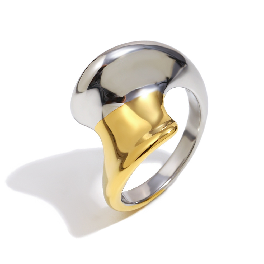 Distorted Shape Gold And Silver Color Stainless Steel Waterproof Statement Ring Picture2