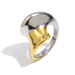 Distorted Shape Gold And Silver Color Stainless Steel Waterproof Statement Ring h5 Picture2