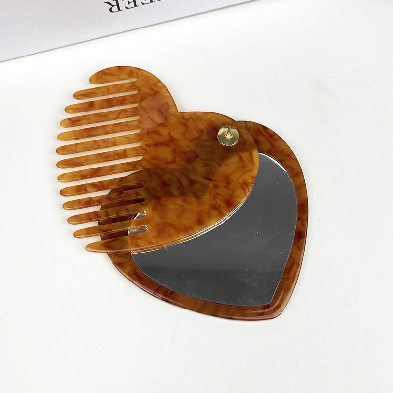 Vintage Colorful Heart Shape Acetate Multifunctional Makeup Mirror Comb 2