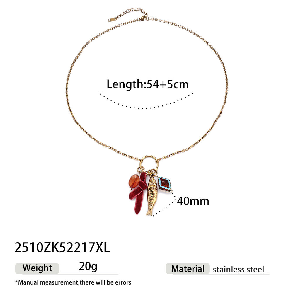Ensemble de colliers en acier inoxydable couleur or, en forme de poisson
