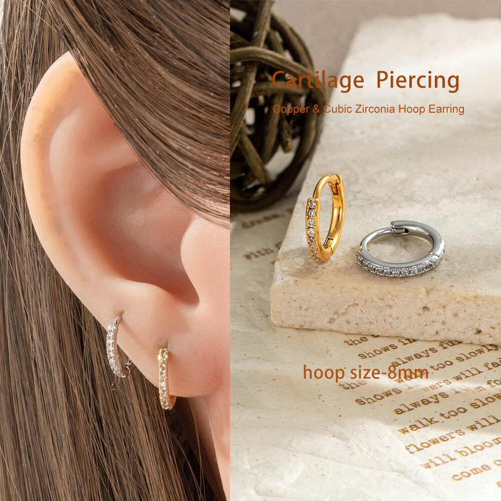 Durable Circle Copper Gold Color Zircon Women's Hoop Earrings h5Picture5