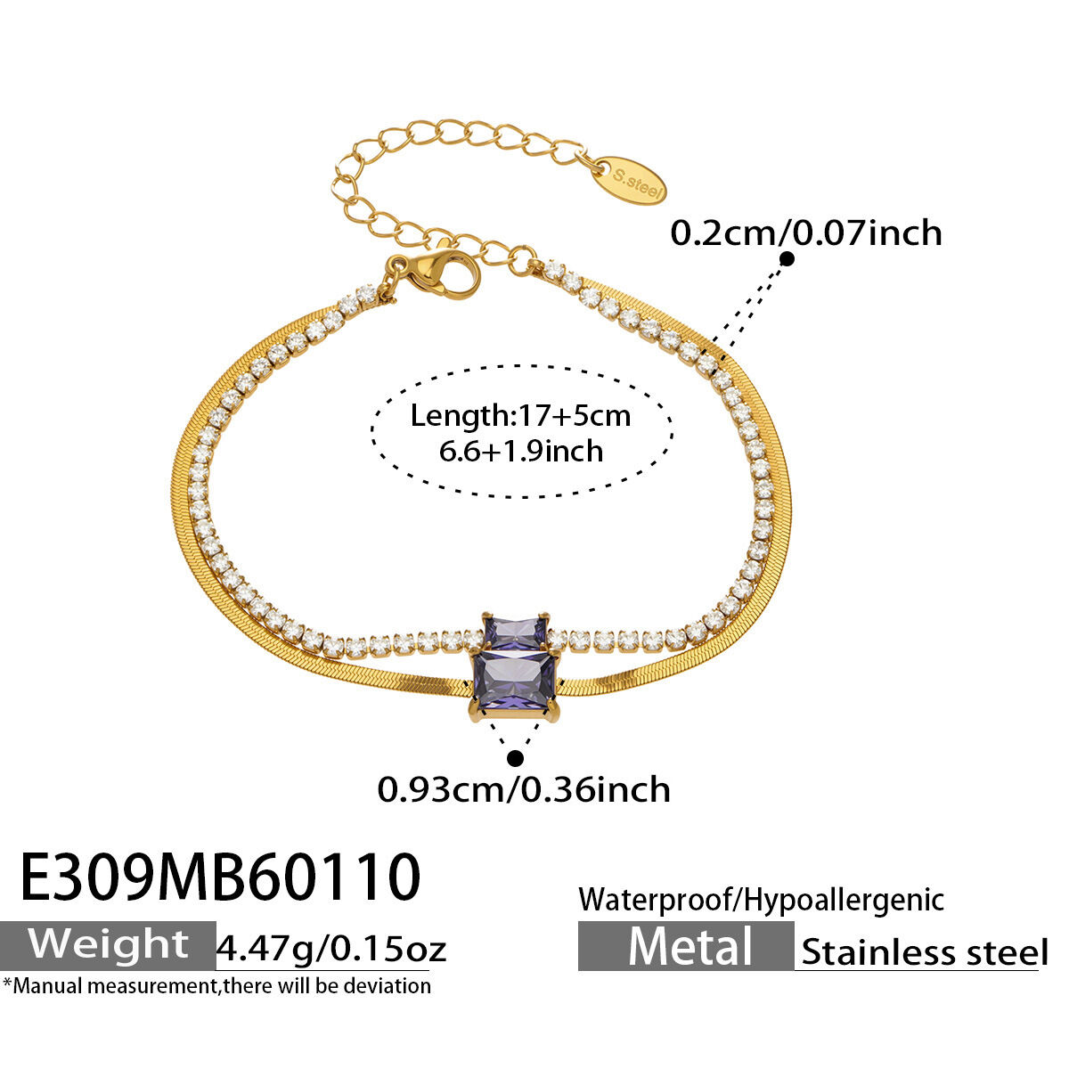E309 - Goldenes Zirkon-Armband 17+5cm Bild6