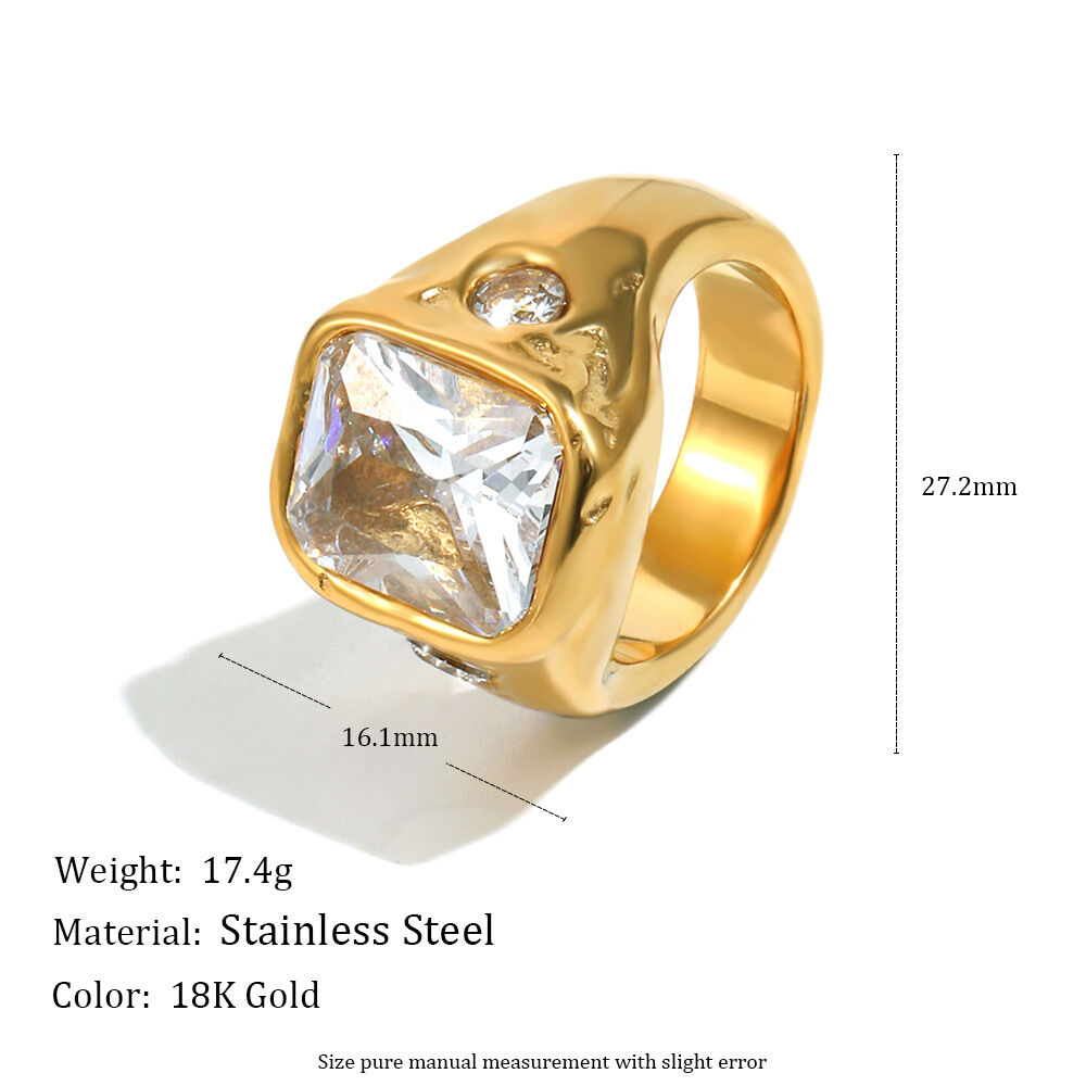 Classic Square Zircon Stainless Steel Waterproof Ring Picture2