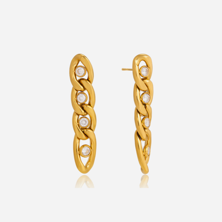 Moderne, waterdichte, goudkleurige oorbellen met ketting van roestvrij staal.