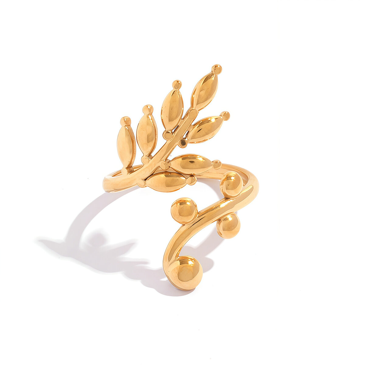 Simple Series Daily Leaf Stainless Steel Waterproof   Gold Color  Statement Rings h5 