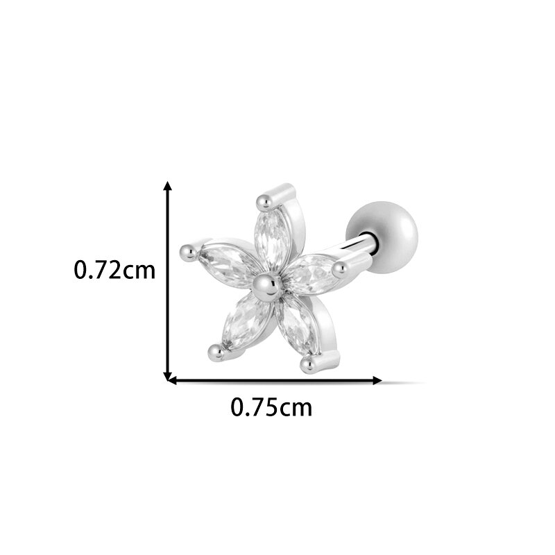Boucles d'oreilles piercing femme en zircon couleur cuivre doré à motif floral scintillant Image2