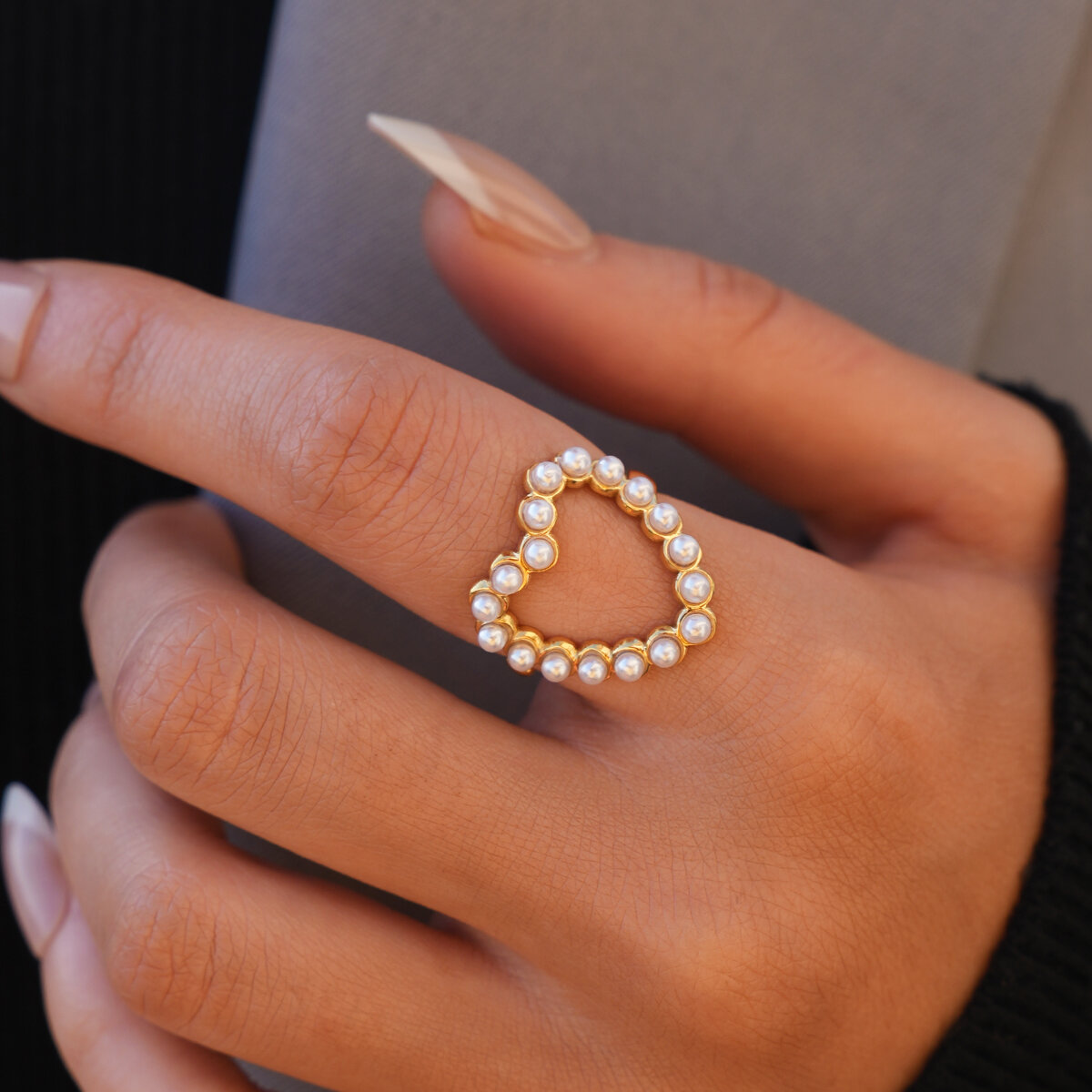 Simple Series Daily Heart Stainless Steel Waterproof   Gold Color  Statement Rings h5 Picture4