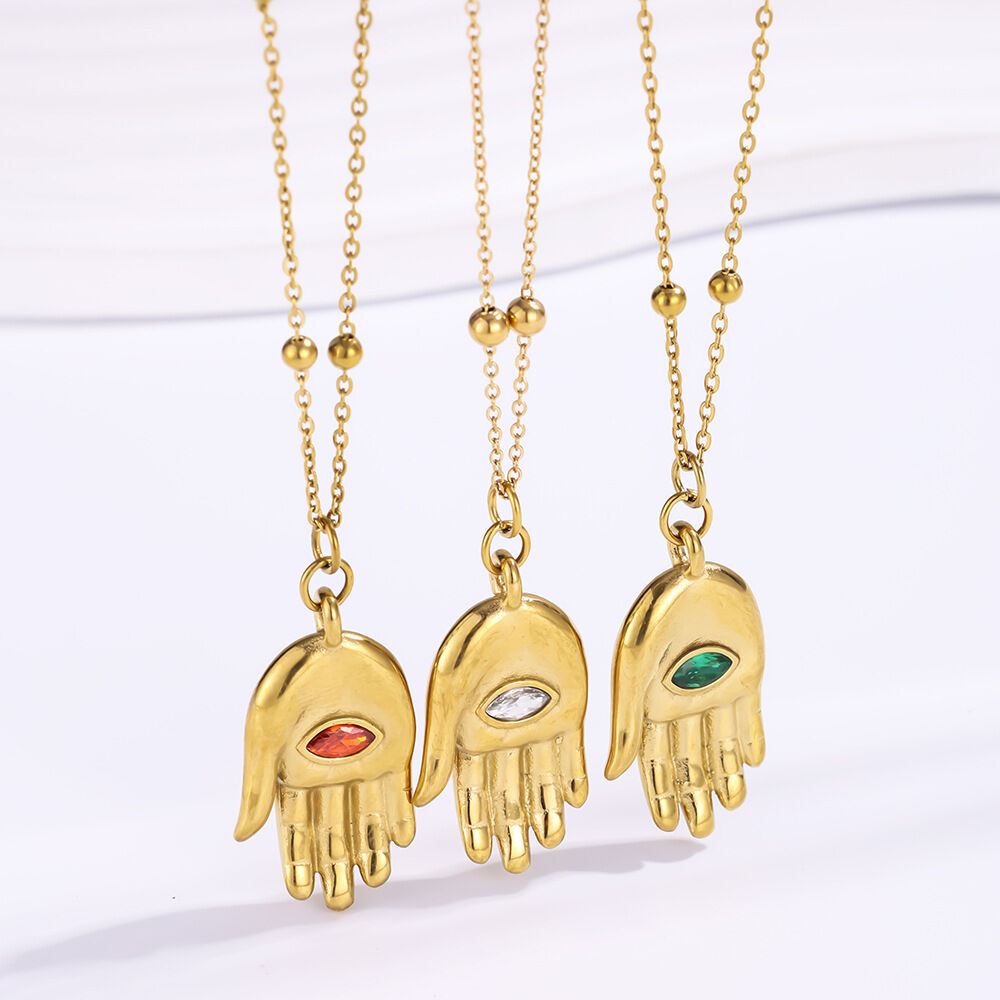 Sleek Hand Shape Titanium Steel Gold Color Women's Pendant Necklaces