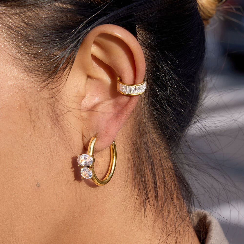 Boucles d'oreilles créoles pour femmes en acier inoxydable doré, imperméables et anti-ternissement, ornées de zircon brillant h5Image6