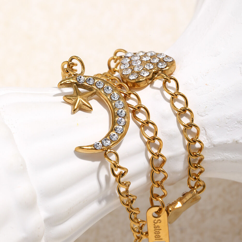 Moon&Star Stainless Steel Waterproof Gold Color Charm Bracelet Picture2