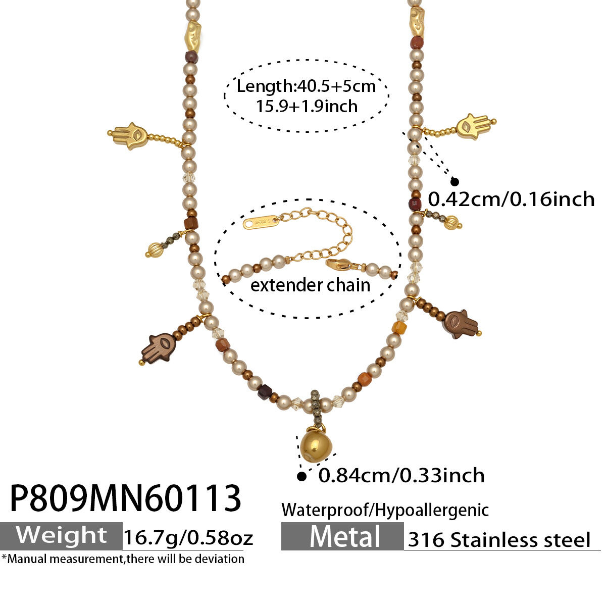 P809 - Gold Beaded Necklace 40.5+5Cm