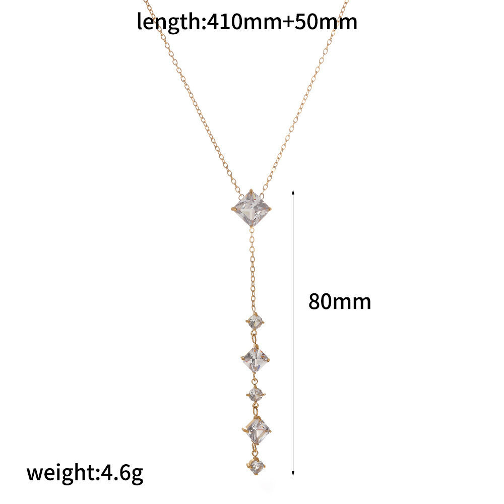 Elegant Rectangle Stainless Steel Waterproof Gold Color Women's Long Necklaces