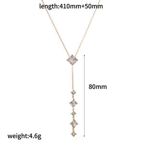 Elegant Rectangle Stainless Steel Waterproof Gold Color Women's Long Necklaces h5