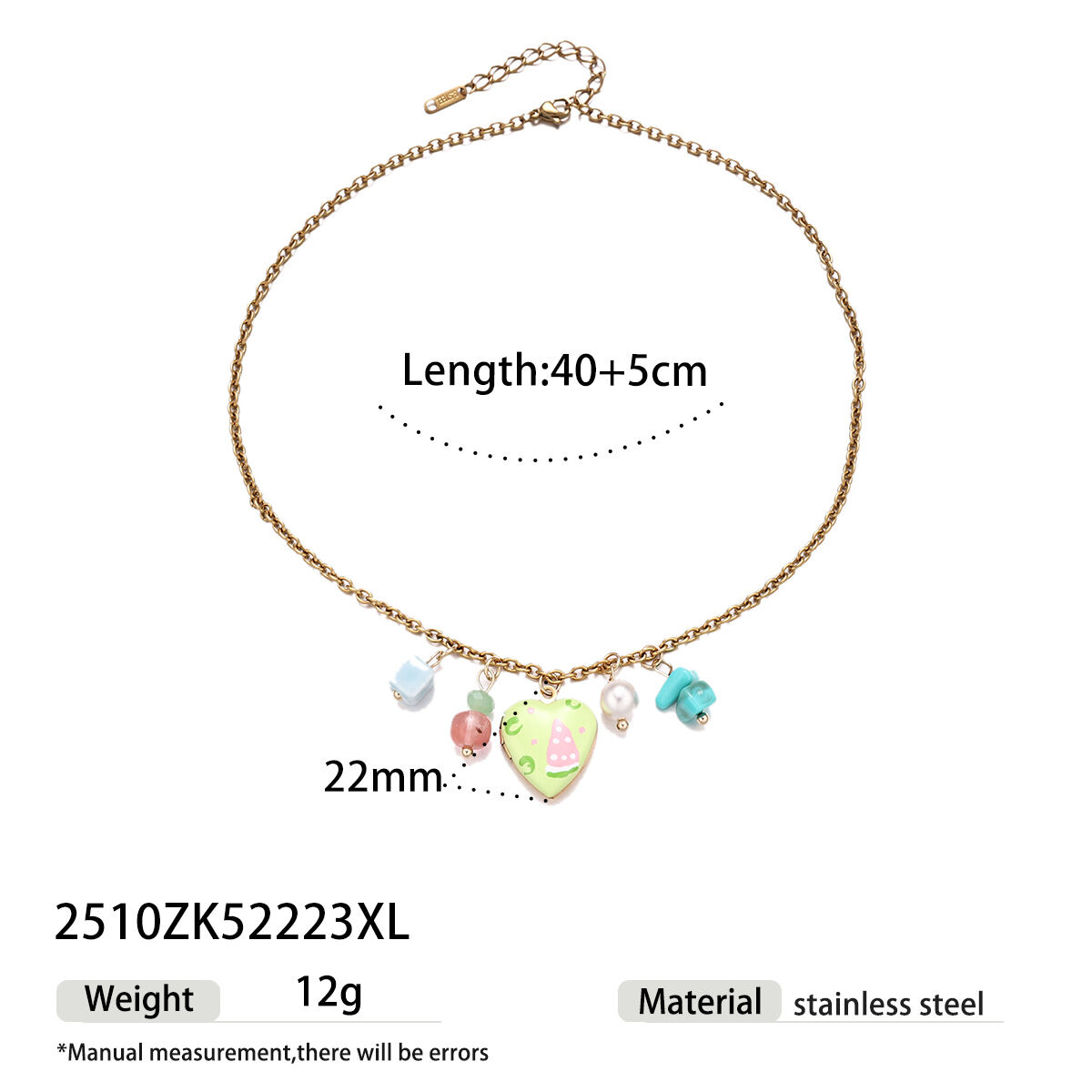 Collana con ciondolo a forma di cuore in acciaio inossidabile impermeabile color oro h5 