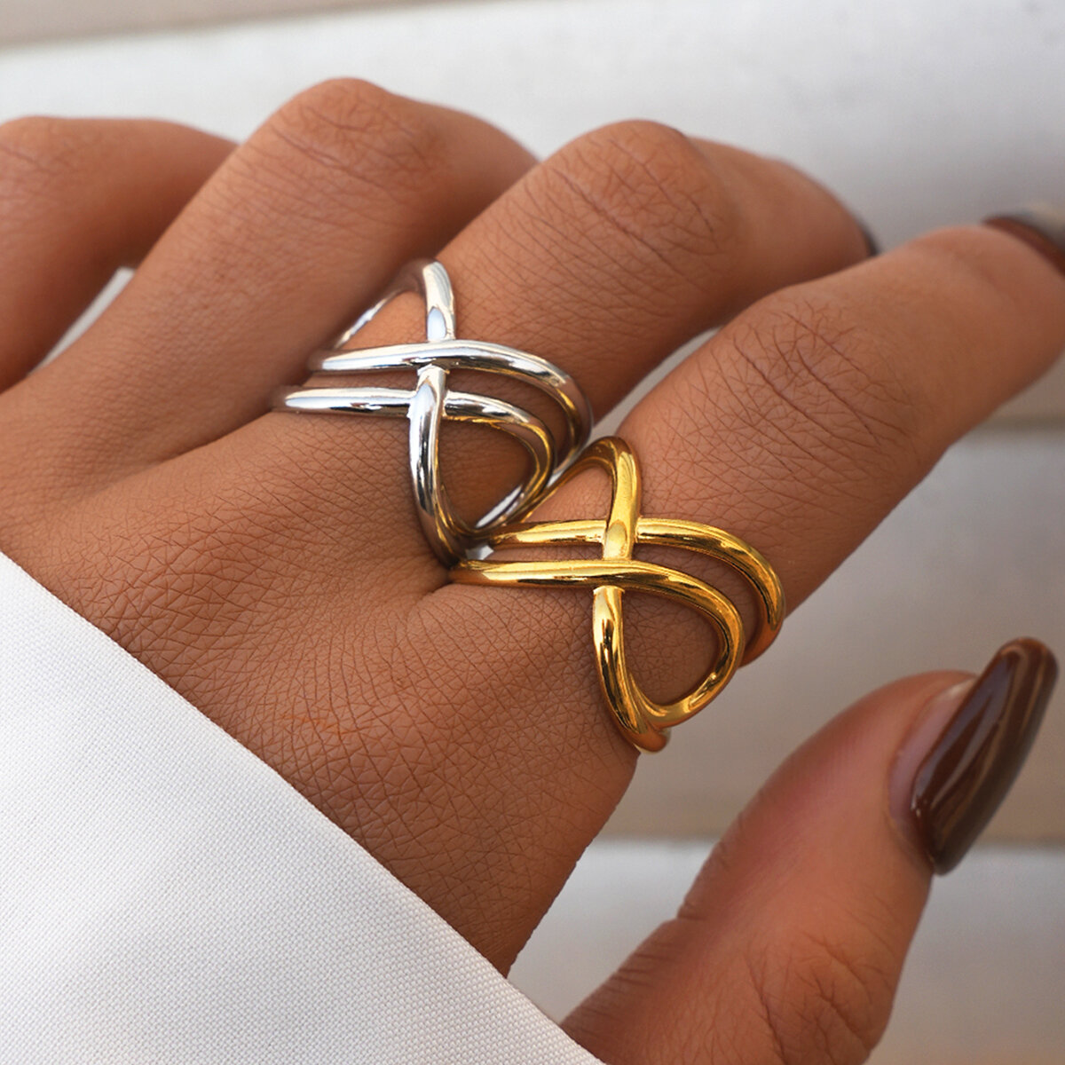 Daily Irregular Shape Stainless Steel  Waterproof   Gold Color  Statement Rings 2