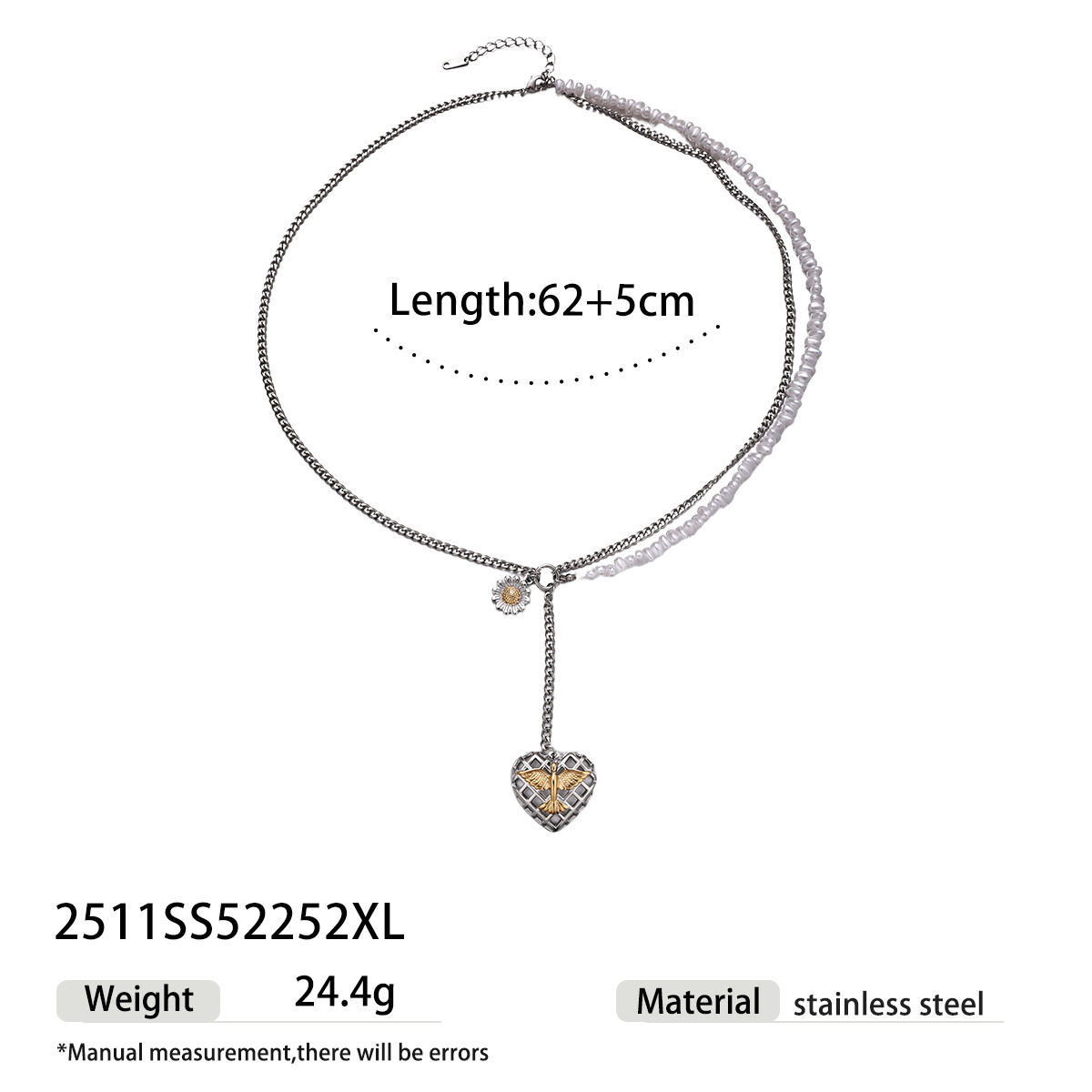 Collana con ciondolo a forma di cuore in acciaio inossidabile impermeabile e di colori misti h5 