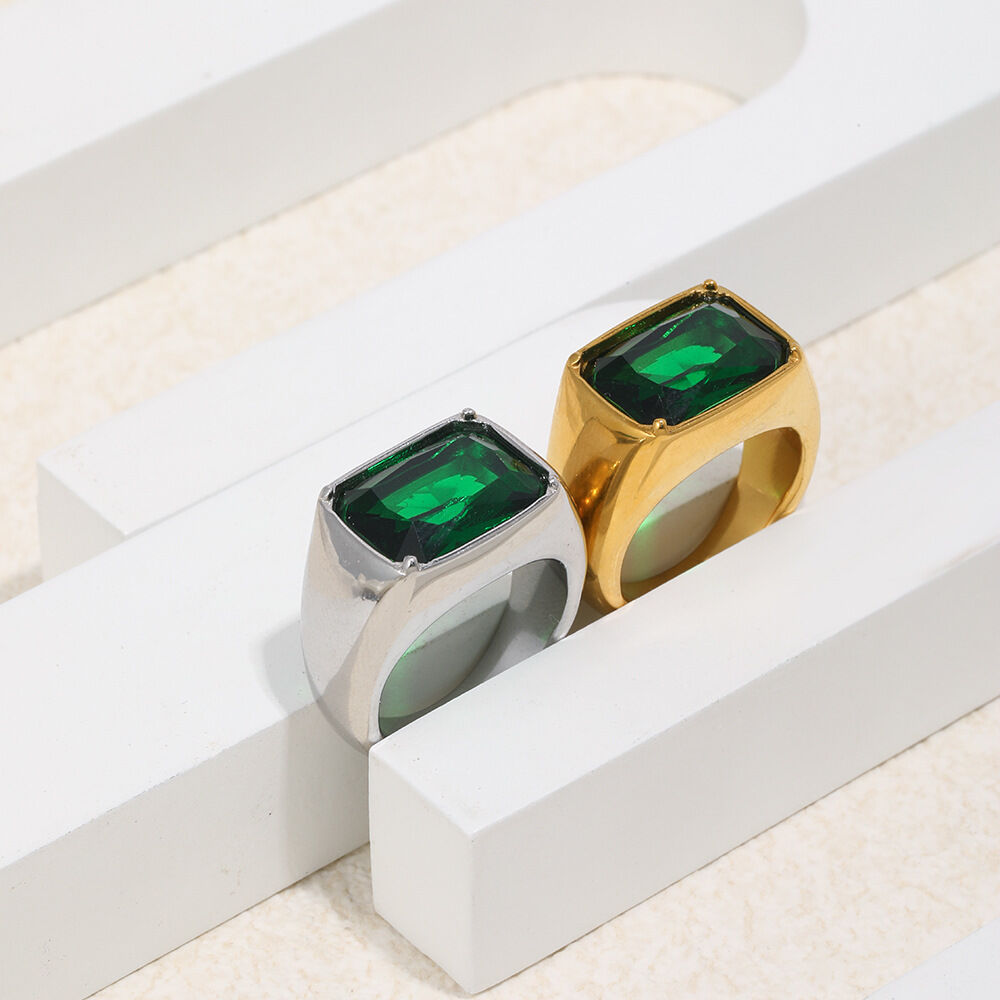 Square Emerald Zircon Stainless Steel Waterproof Ring h5 Picture2