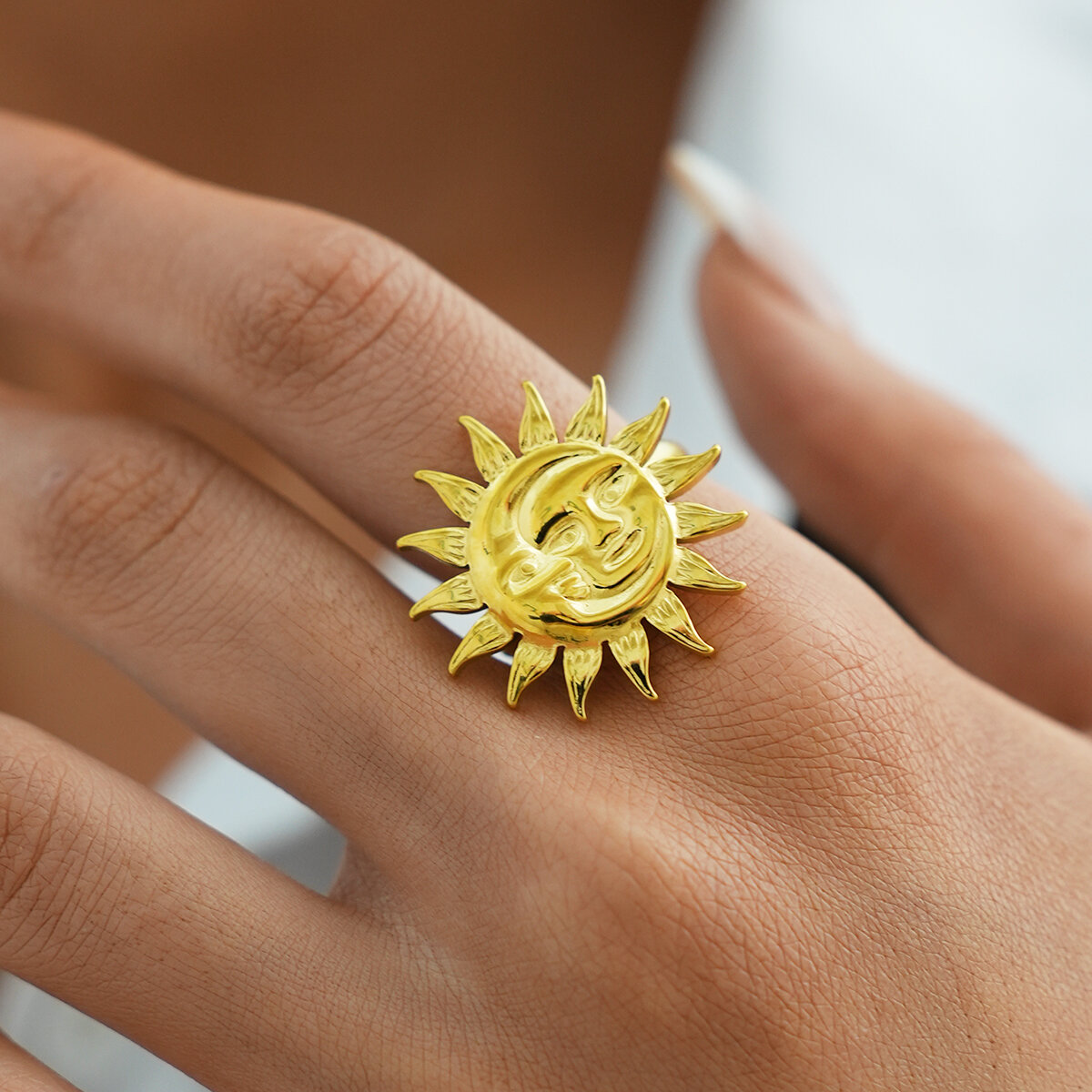 Simple Series Sun Stainless Steel Waterproof   Gold Color  Statement Rings h5 Picture6