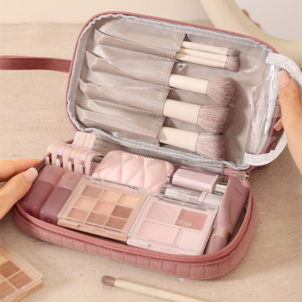 Solid Color Velvet Double-layer Makeup Bag Picture5