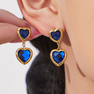 Romantic Glass Heart Stainless Steel Waterproof&Anti-tarnish Gold Color Women's Jewelry Sets h5 Picture4