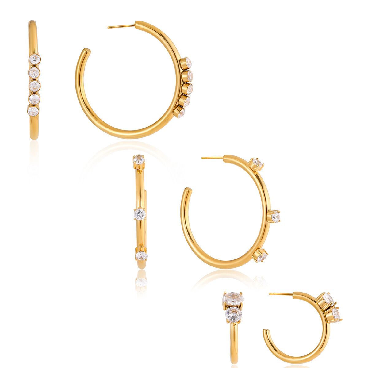 Boucles d'oreilles créoles pour femmes en acier inoxydable doré, imperméables et anti-ternissement, ornées de zircon brillant h5Image8