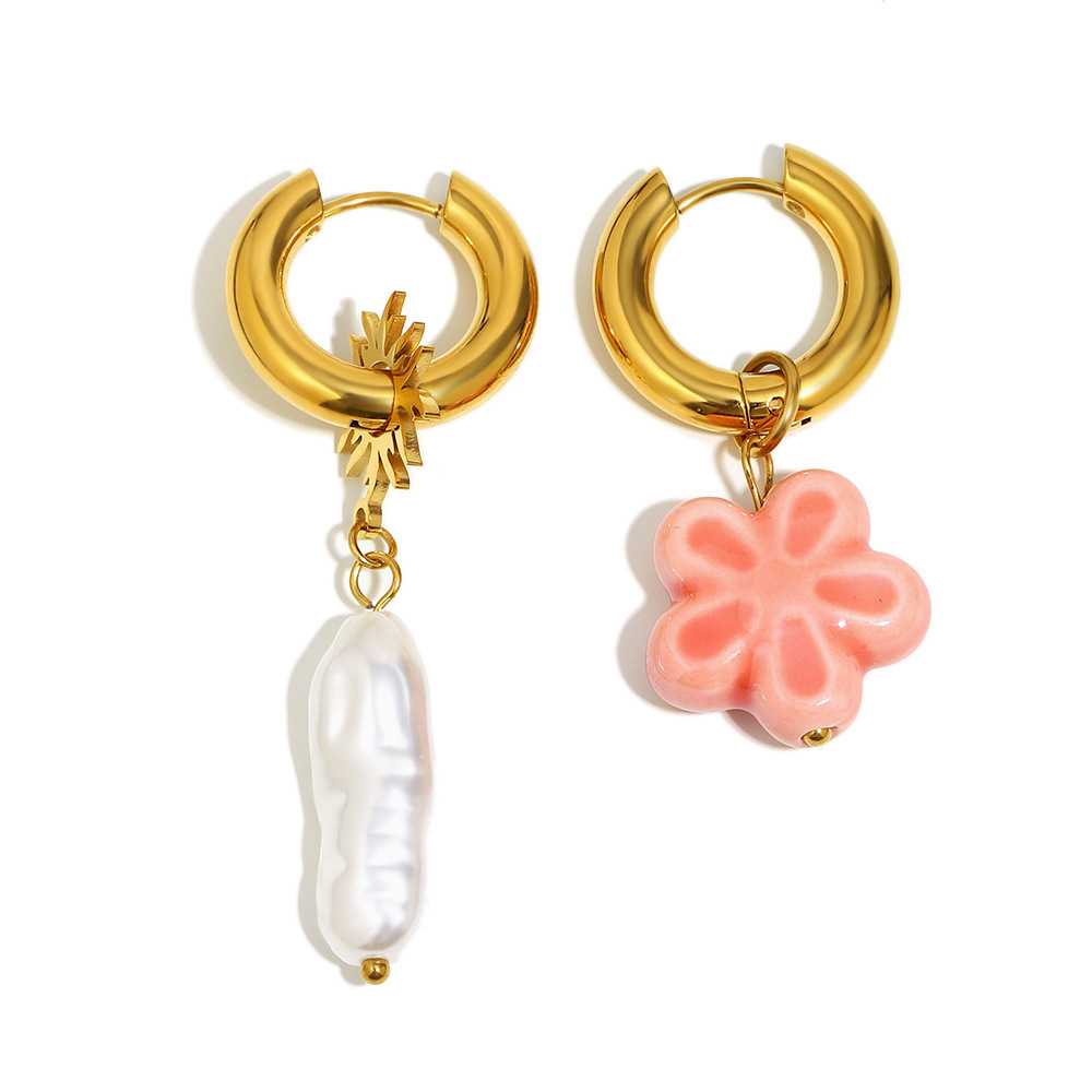 Sweet Flower Stainless Steel Waterproof Pearl Drop Earrings h5Picture2