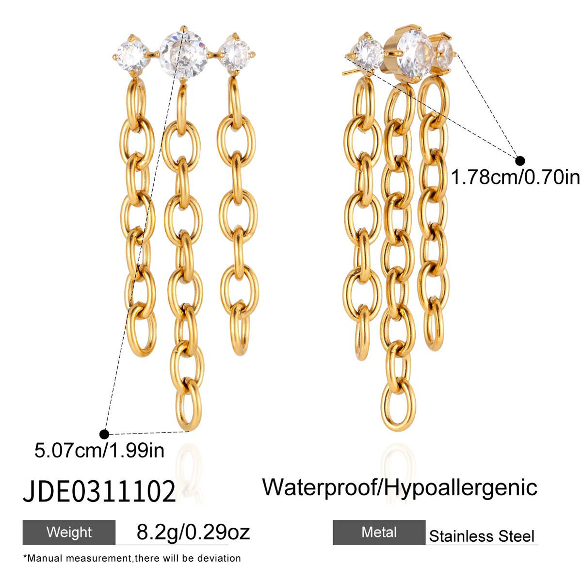 Boucles d'oreilles pendantes pour femmes, légères, à pompons, en acier inoxydable, imperméables et anti-ternissement, couleur or, ornées de zircon. Image2
