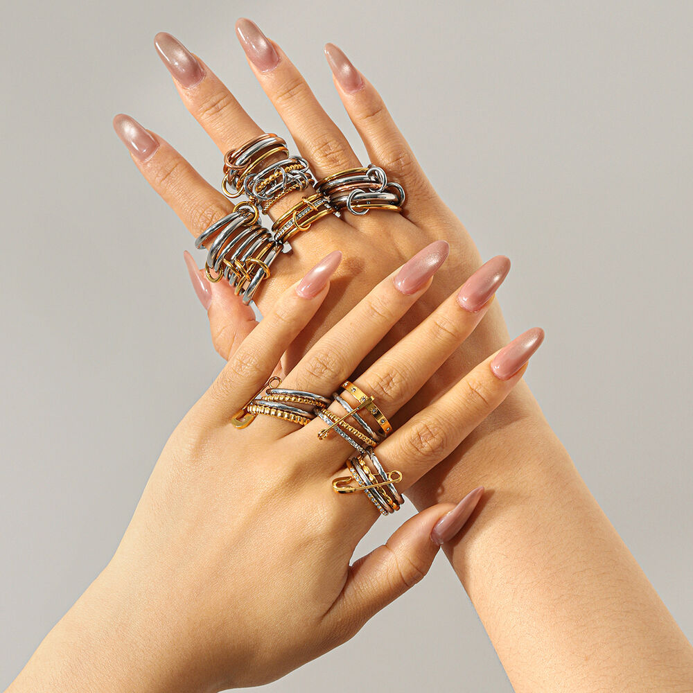 Silver & Gold Color Stainless Steel Waterproof&Anti-tarnish Zircon Statement Ring h5Picture4