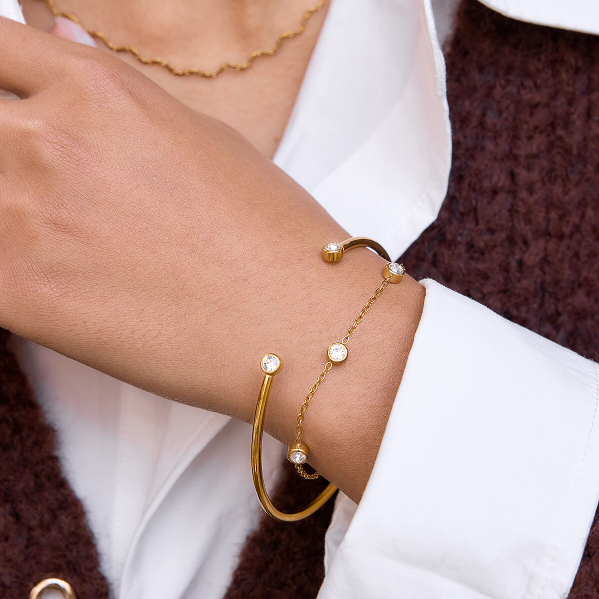 Lightweight Stainless Steel Waterproof Gold Color Zircon Women's Bracelets Sets Picture4