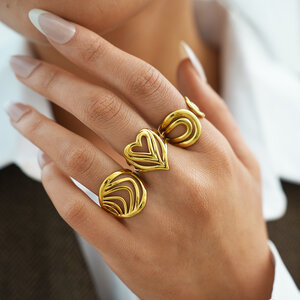 Daily Irregular Shape Lines Stainless Steel Waterproof Gold Color Ring Sets h5 Picture5