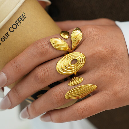 Daily Irregular Shape Stainless Steel Waterproof Gold Color Women's Ring 2