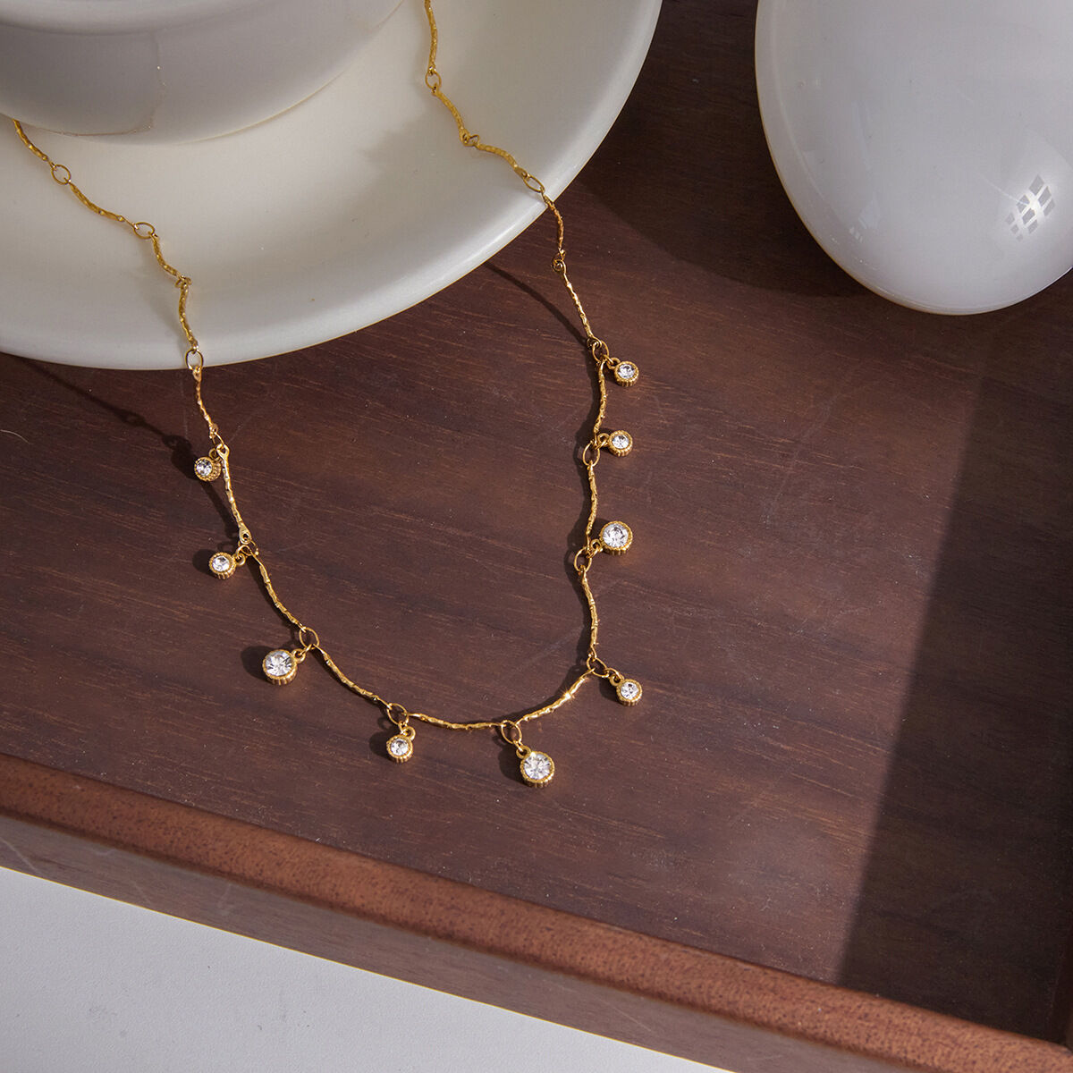 Elegant Droplet Stainless Steel Waterproof Gold Color Zircon Women's Pendant Necklaces h5 Picture4