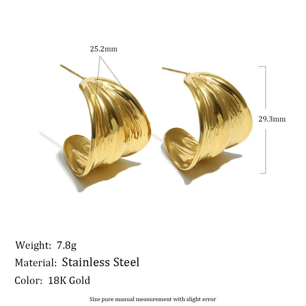 C-Shape Stainless Steel Waterproof Gold Color Stud Earrings h5Picture2