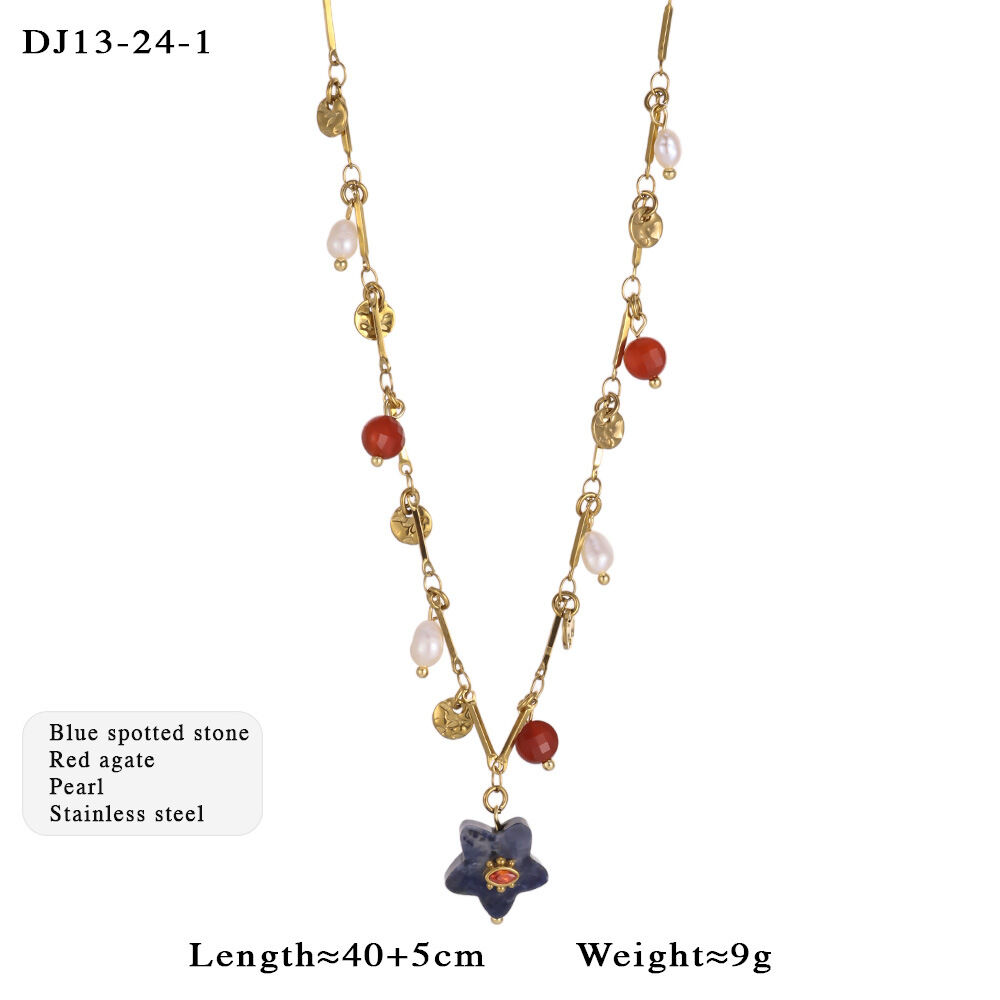 Delicate Natural Stone Star Stainless Steel Waterproof Gold Color Women's Pendant Necklaces Picture2