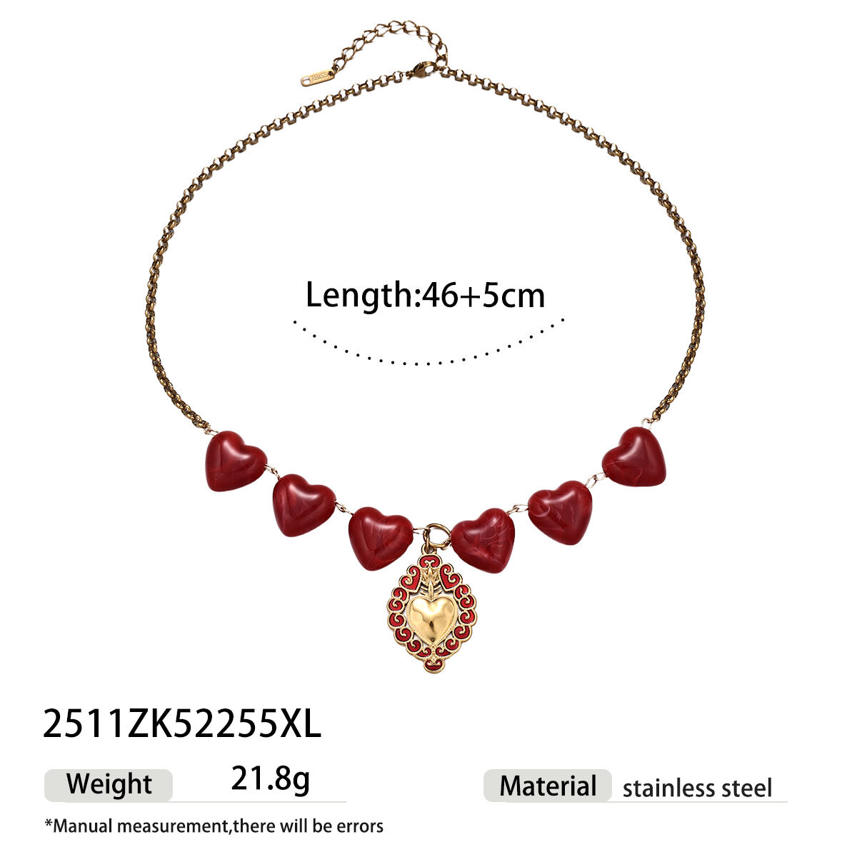 Collar con colgante de corazón de acrílico de acero inoxidable resistente al agua de color dorado h5