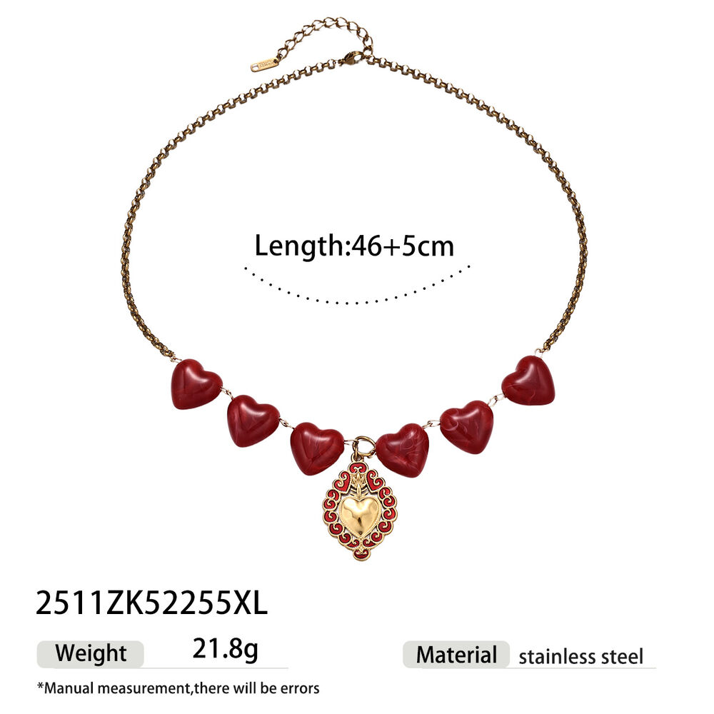 Collar con colgante de corazón de acrílico de acero inoxidable resistente al agua de color dorado