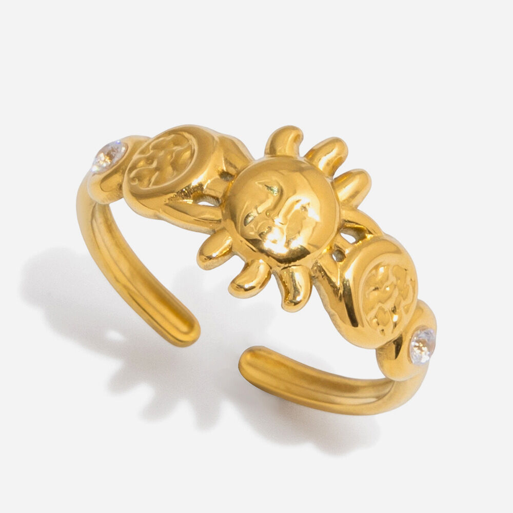 Daily Sun&Moon Stainless Steel Waterproof&Anti-tarnish Gold Color Statement Rings 
