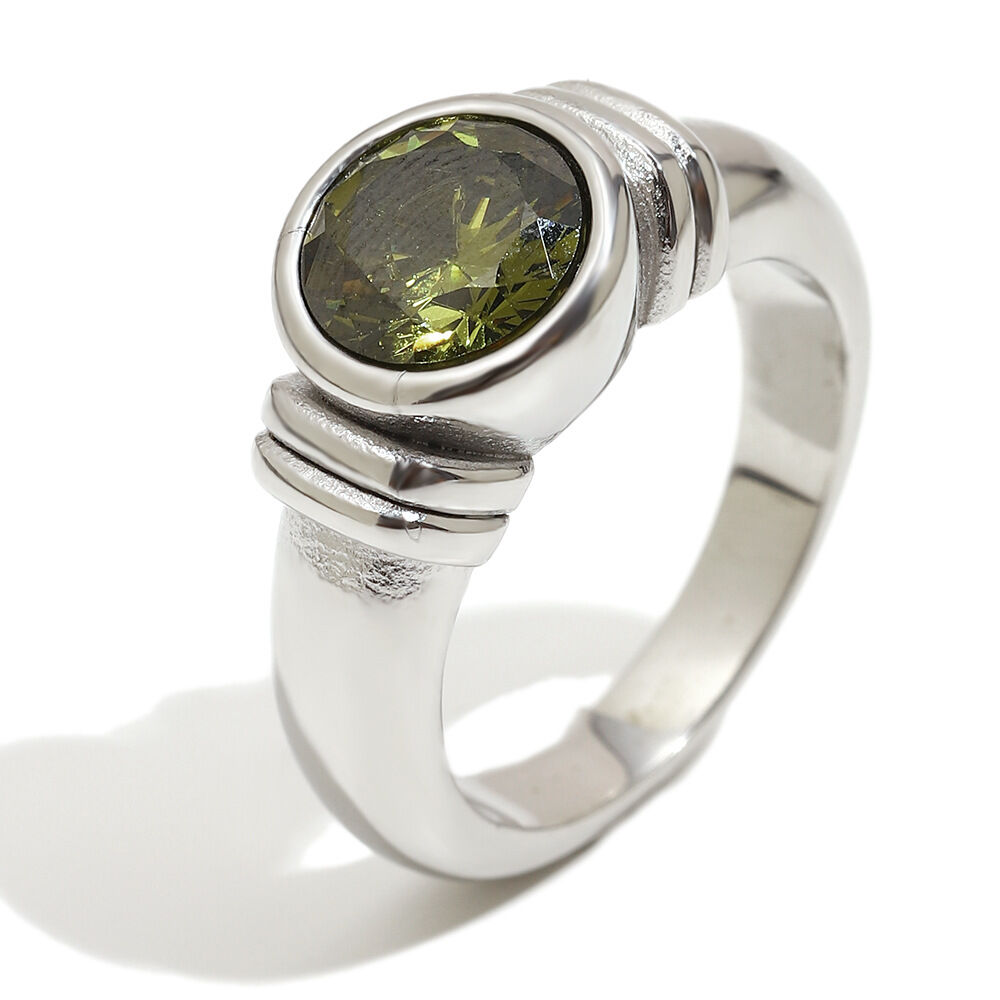 Round cubic zirconia ring - silver green/Number 7 Picture5