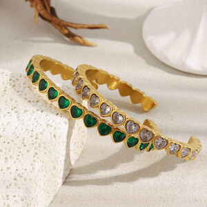 Luxury Heart Zircon Stainless Steel Waterproof Gold Color Cuff Bracelet h5 Picture4