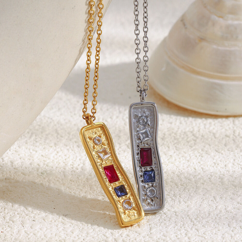 Retro Stainless Steel Waterproof Gold Color Zircon Pendant Necklace