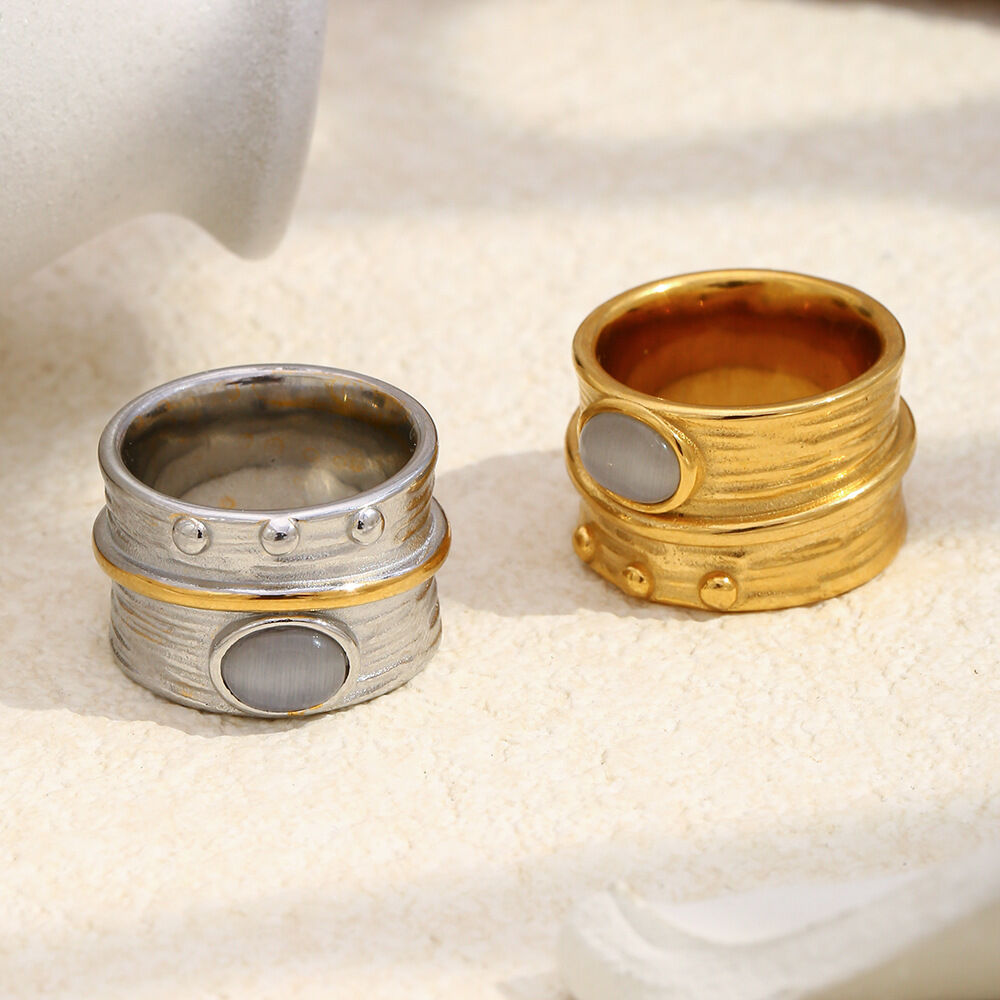 Waterproof Stainless Steel Cat's Eye Stone Inset Ring