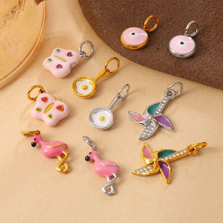 Simple Series Daily Devil's Eye Irregular Shape Animal Cartoon Stainless Steel Waterproof Gold Color Rhinestone Unisex Pendants 2