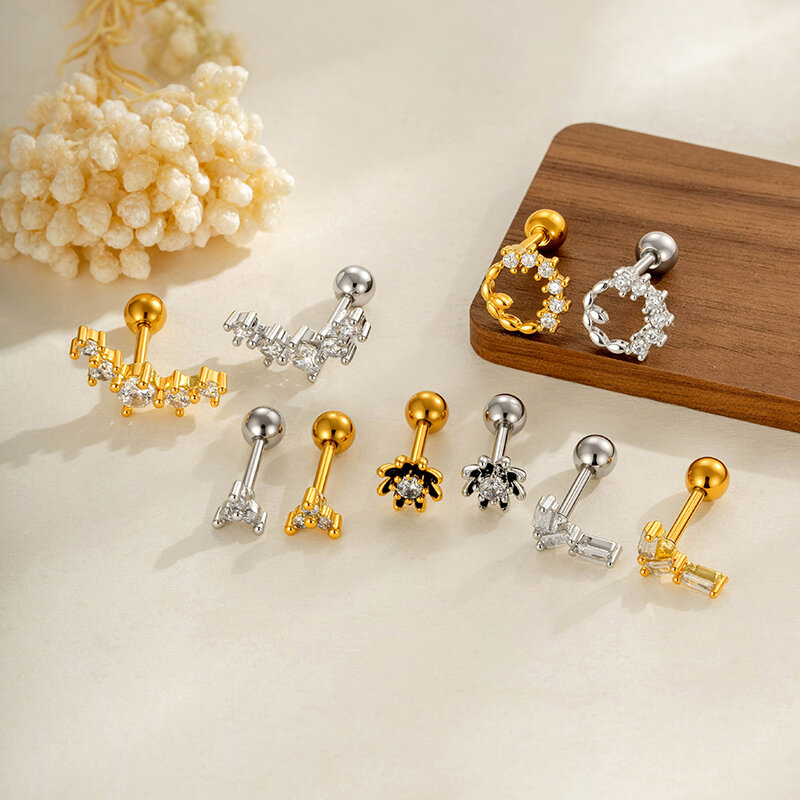 Simple Series Copper Gold Color Zircon Women's Piercing Earrings h5Picture4