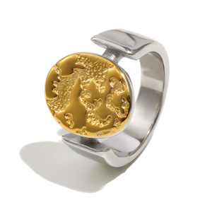 Relief Pattern Stainless Steel Waterproof Signet Rings h5 Picture2