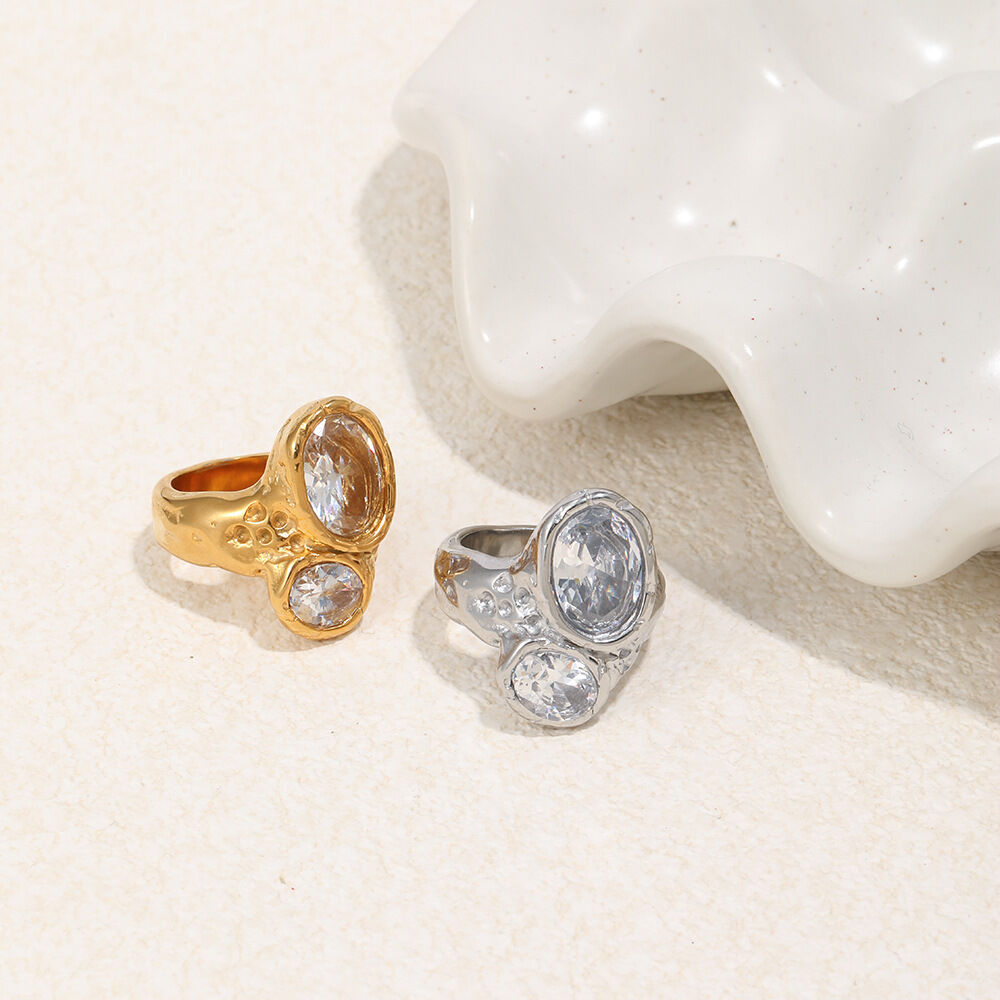 Ellipsvormige zirkonia roestvrijstalen waterdichte statement ring